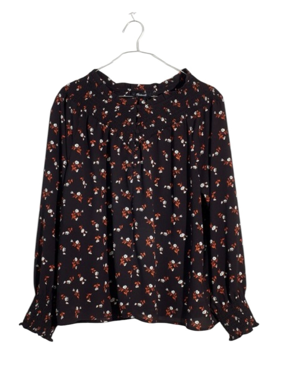 Madewell Embroidered Smockneck Top Floral Black Orange 1X Boho Cottagecore NWT
